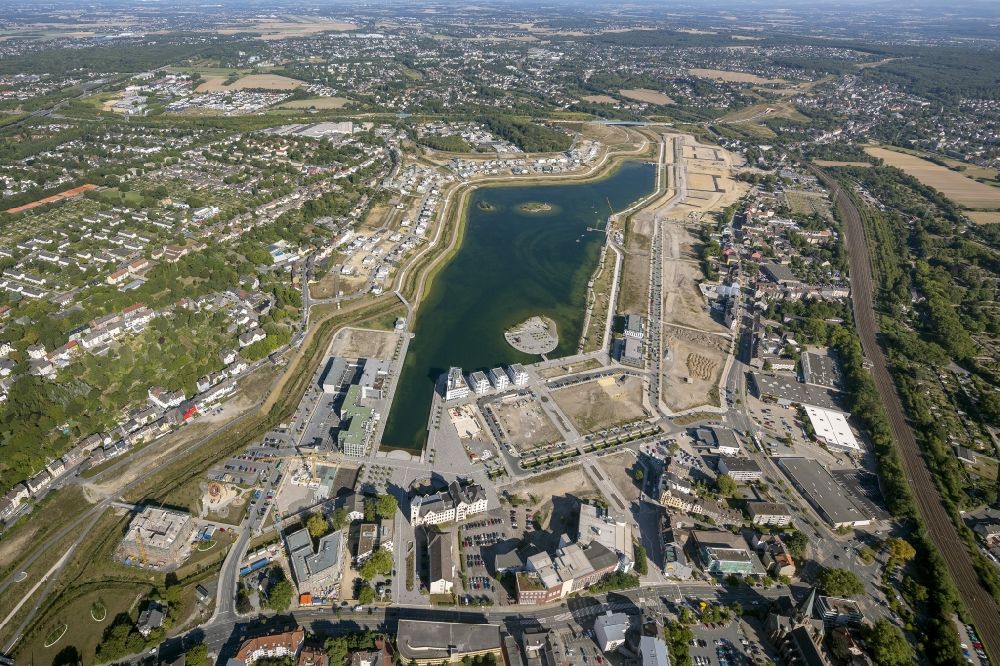 Dortmund from above - View of the Lake Phoenix in Dortmund in the state North Rhine-Westphalia. The Lake Phoenix is an artificial lake on the area of the former steelwork Phoenix-Ost. Together with the circumjacent areal a housing area and a recreational area will be created