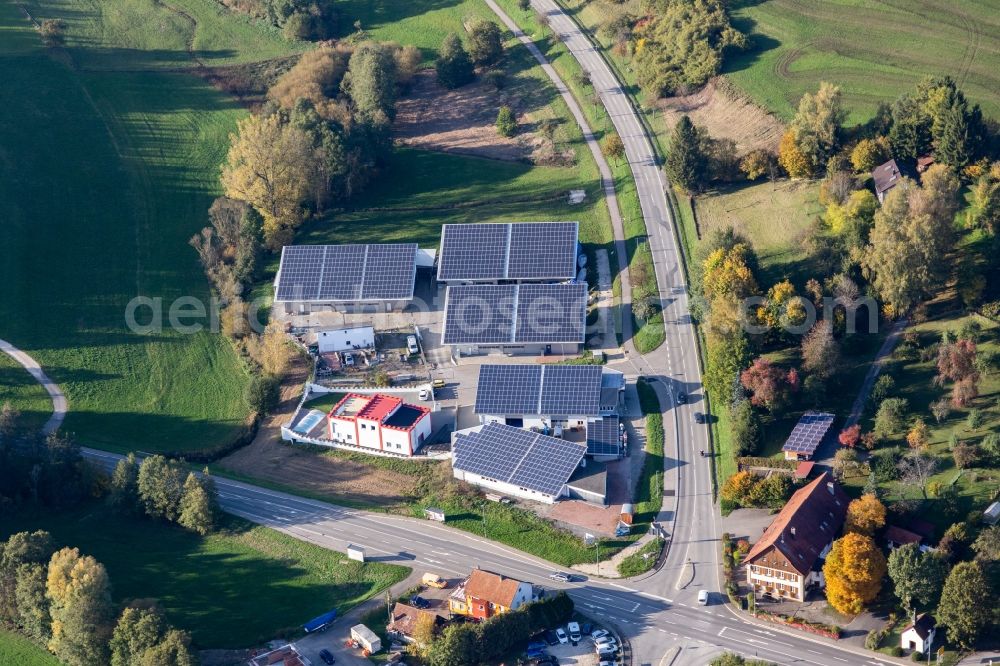 Mühlingen from above - Solar power roof of Ritter Medizin & CNC-Technik GmbH in Muehlingen in the state Baden-Wurttemberg, Germany