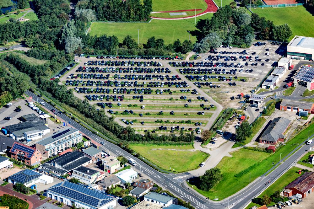 Aerial image Norderney - Car parking spaces and open spaces of the Permanent Parking C island parker on Norderney in the state Lower Saxony, Germany
