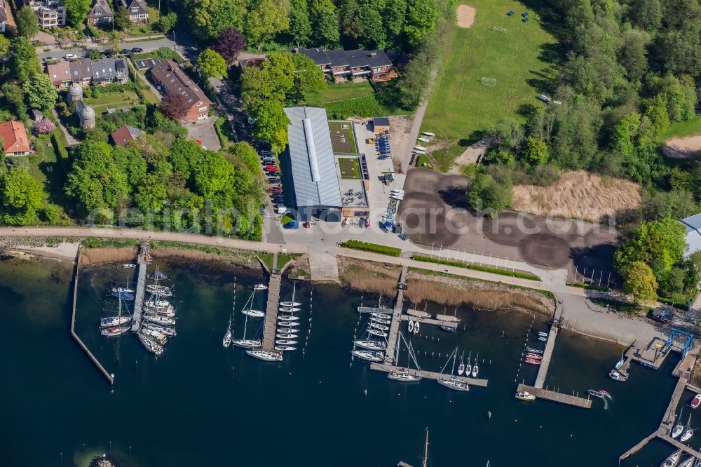 Aerial image Glücksburg - Planetarium and marina with boat berths on the shore of the Flensburg Fjord in Gluecksburg in Schleswig-Holstein, Germany