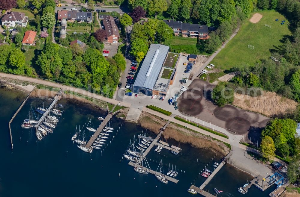 Aerial photograph Glücksburg - Planetarium and marina with boat berths on the shore of the Flensburg Fjord in Gluecksburg in Schleswig-Holstein, Germany