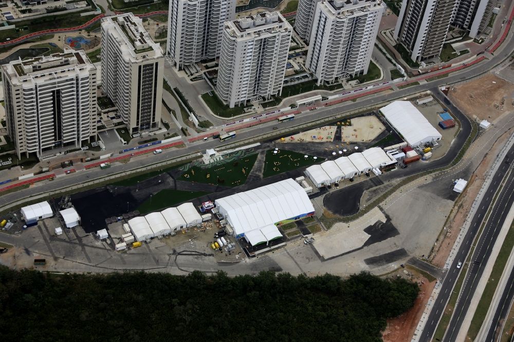 Rio de Janeiro from above - Skyscrapers in the residential area of industrially manufactured settlement for accommodation of athletes before the Summer Games of the Games of the XXXI. Olympics in Rio de Janeiro in Rio de Janeiro, Brazil