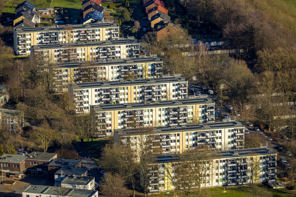 Castrop-Rauxel from above - Residential area of industrially manufactured settlement on street Leipziger Strasse in the district Deininghausen in Castrop-Rauxel at Ruhrgebiet in the state North Rhine-Westphalia, Germany