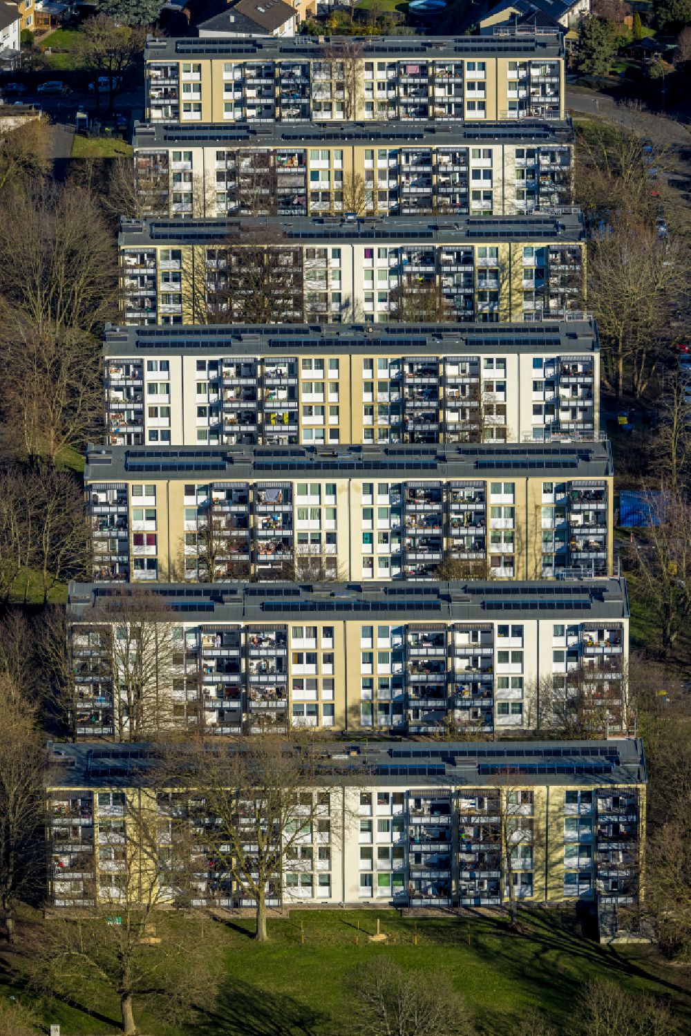 Castrop-Rauxel from above - Residential area of industrially manufactured settlement on street Leipziger Strasse in the district Deininghausen in Castrop-Rauxel at Ruhrgebiet in the state North Rhine-Westphalia, Germany