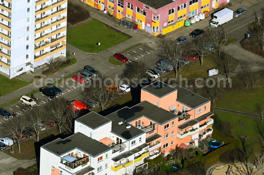 Berlin from above - Skyscrapers in the residential area of industrially manufactured settlement Eichhorster Strasse - Rosenbecker Strasse in the district Marzahn in Berlin, Germany