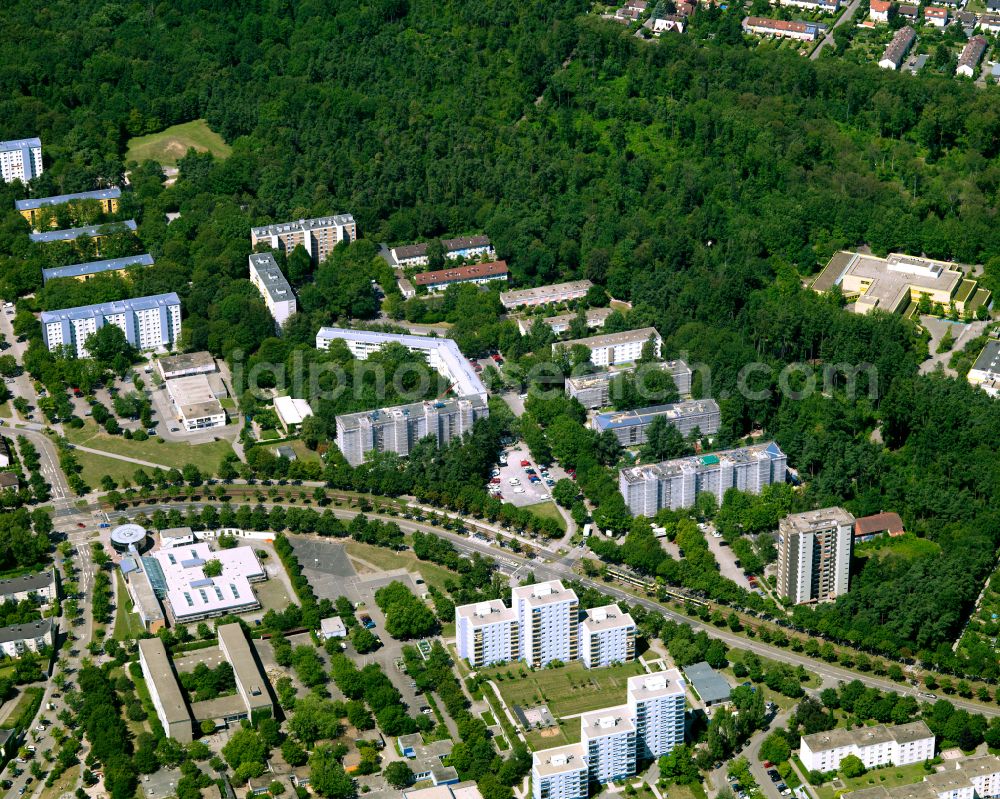 Oberreut from the bird's eye view: Residential area of industrially manufactured settlement in Oberreut in the state Baden-Wuerttemberg, Germany