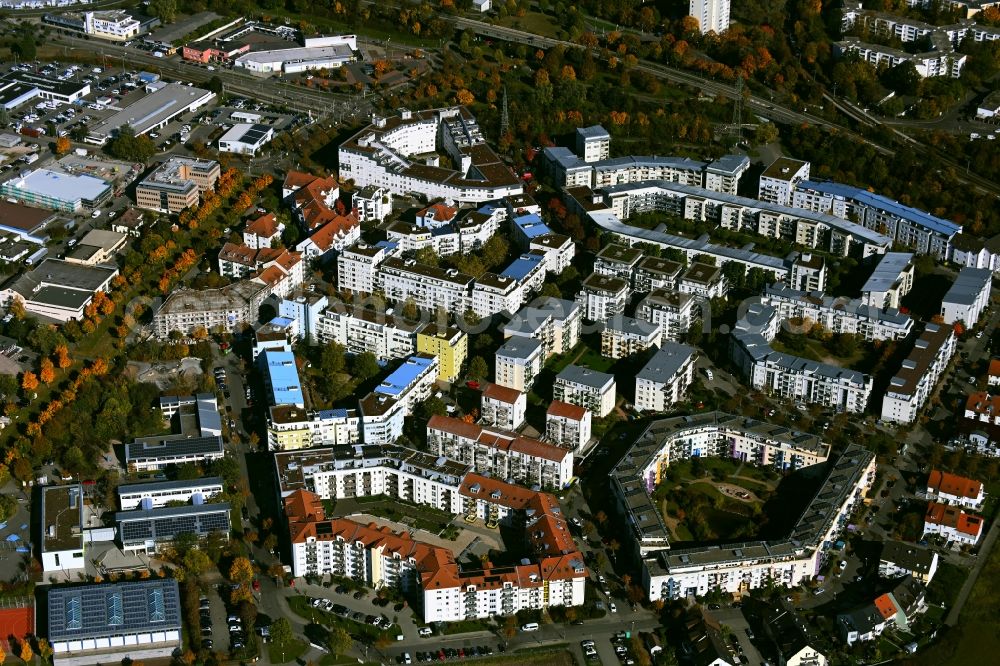 Aerial photograph Mannheim - Skyscrapers in the residential area of industrially manufactured settlement in the district Kaefertal in Mannheim in the state Baden-Wuerttemberg, Germany