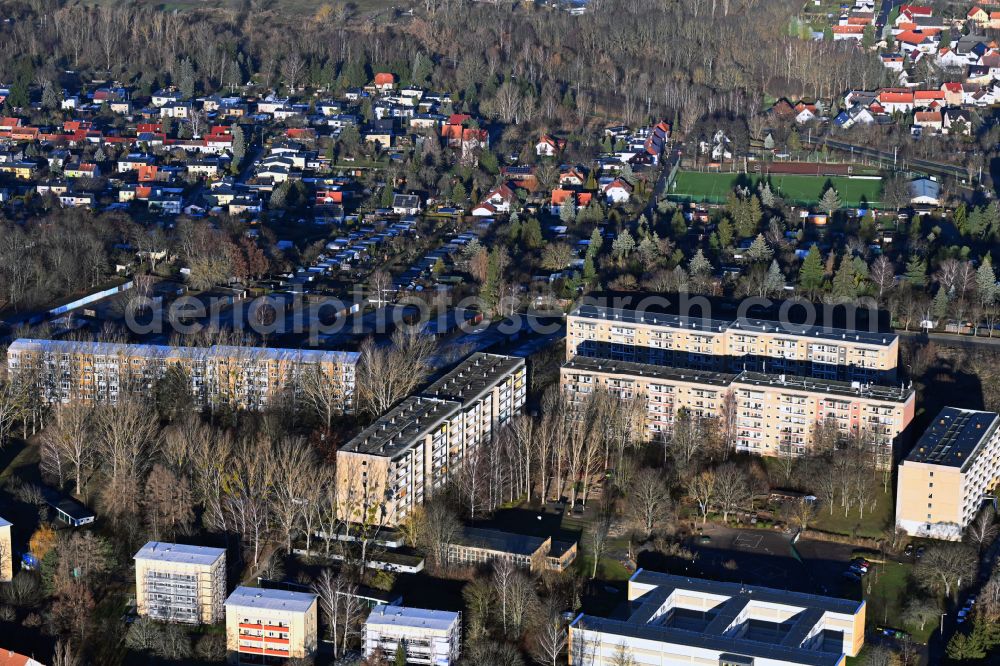 Aerial image Gera - Residential area of industrially manufactured settlement on street N.-A.-Ostrowski-Strasse in the district Kolba in Gera in the state Thuringia, Germany