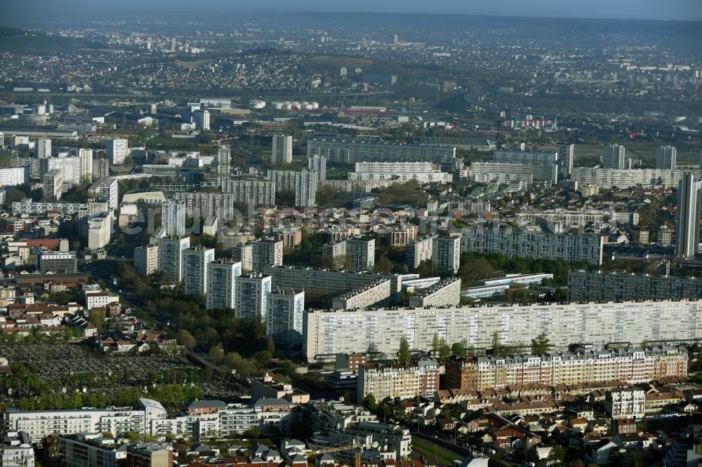 Paris from above - Skyscrapers in the residential area of industrially manufactured settlement on Rue du 8 Mai 1945 in Paris in Ile-de-France, France