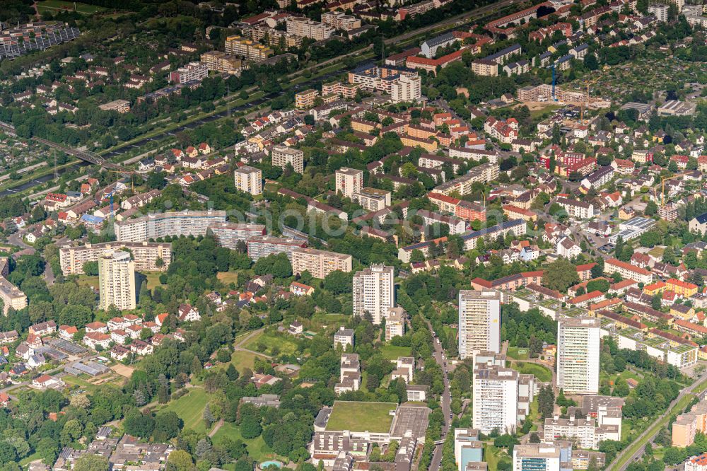 Freiburg im Breisgau from above - Residential area of industrially manufactured settlement in the district Weingarten in Freiburg im Breisgau in the state Baden-Wuerttemberg, Germany