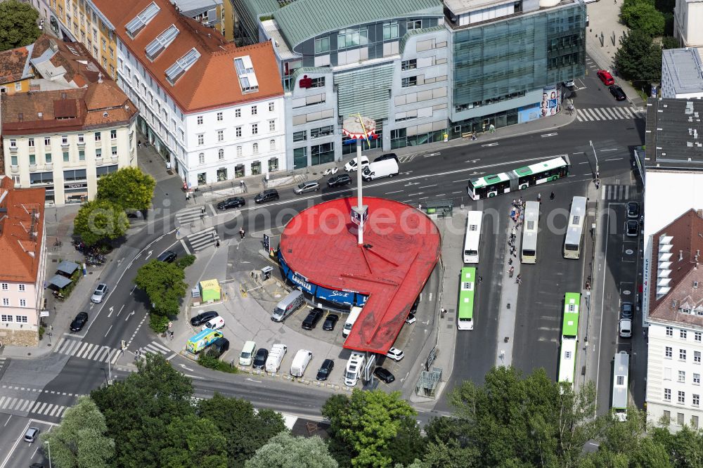 Aerial image Graz - Ensemble space an place Andreas-Hofer Platz in the inner city center in Graz in Steiermark, Austria