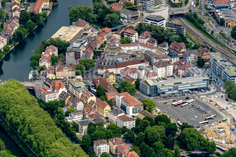 Tübingen from the bird's eye view: Ensemble space an place Europaplatz in the inner city center in Tuebingen in the state Baden-Wuerttemberg, Germany