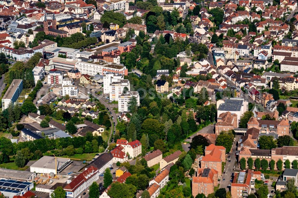 Lahr/Schwarzwald from above - Ensemble space Friedrich Ebert Platz and ehemaliges Nestler Areal in the inner city center in Lahr/Schwarzwald in the state Baden-Wurttemberg, Germany