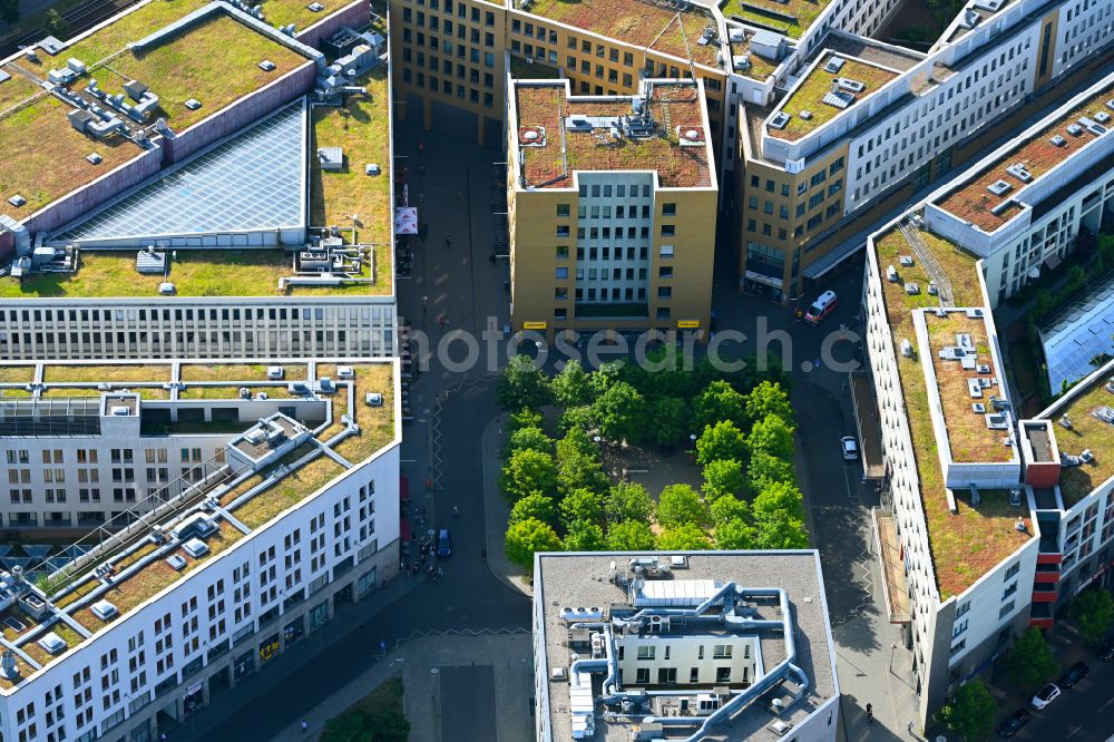 Berlin from the bird's eye view: Ensemble space an place Fritz-Lang-Platz in the inner city center in the district Hellersdorf in Berlin, Germany