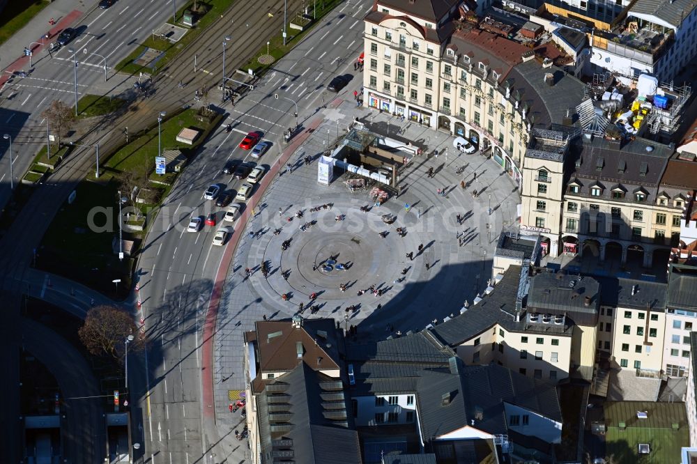 Aerial image München - Ensemble space an place Karlsplatz - Stachus in the inner city center in Munich in the state Bavaria, Germany