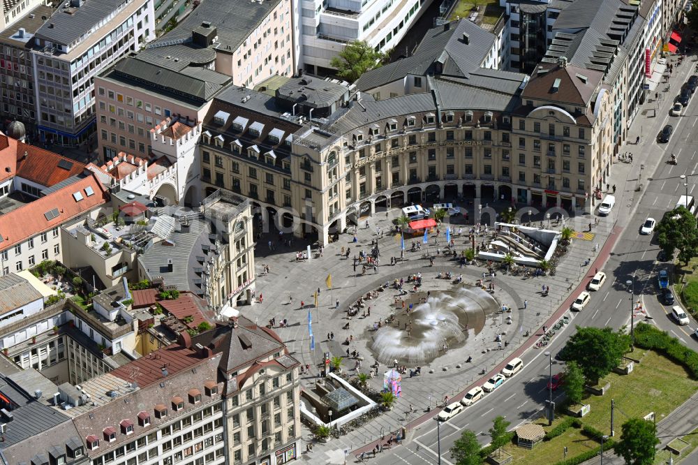 Aerial photograph München - Ensemble space an place Karlsplatz - Stachus in the inner city center in Munich in the state Bavaria, Germany