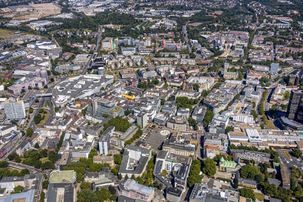 Aerial image Essen - Ensemble space an place Kennedyplatz in the inner city center in Essen in the state North Rhine-Westphalia, Germany