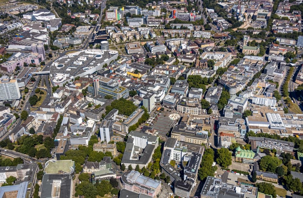 Aerial photograph Essen - Ensemble space an place Kennedyplatz in the inner city center in Essen in the state North Rhine-Westphalia, Germany
