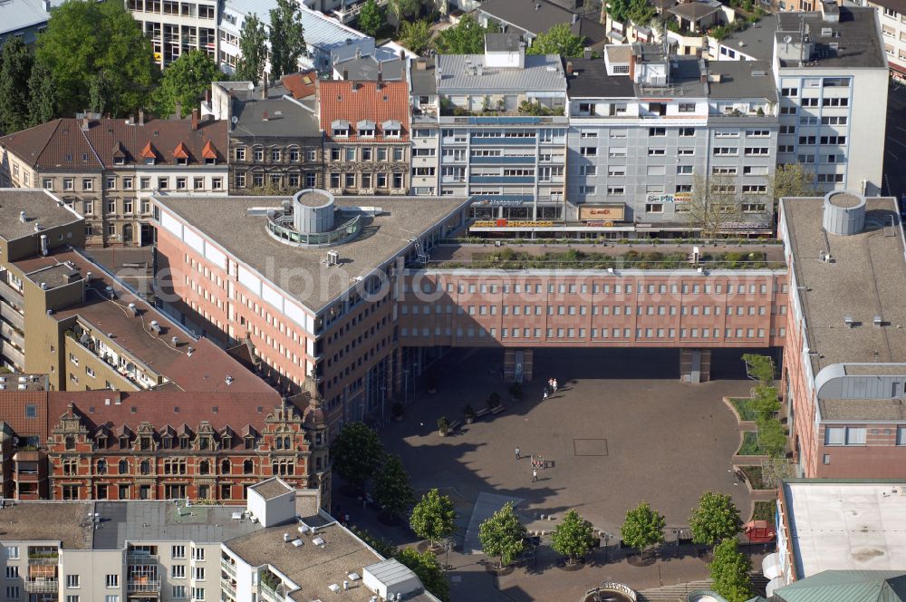 Karlsruhe from above - Ensemble space an place in the inner city center on place Kronenplatz in Karlsruhe in the state Baden-Wuerttemberg, Germany