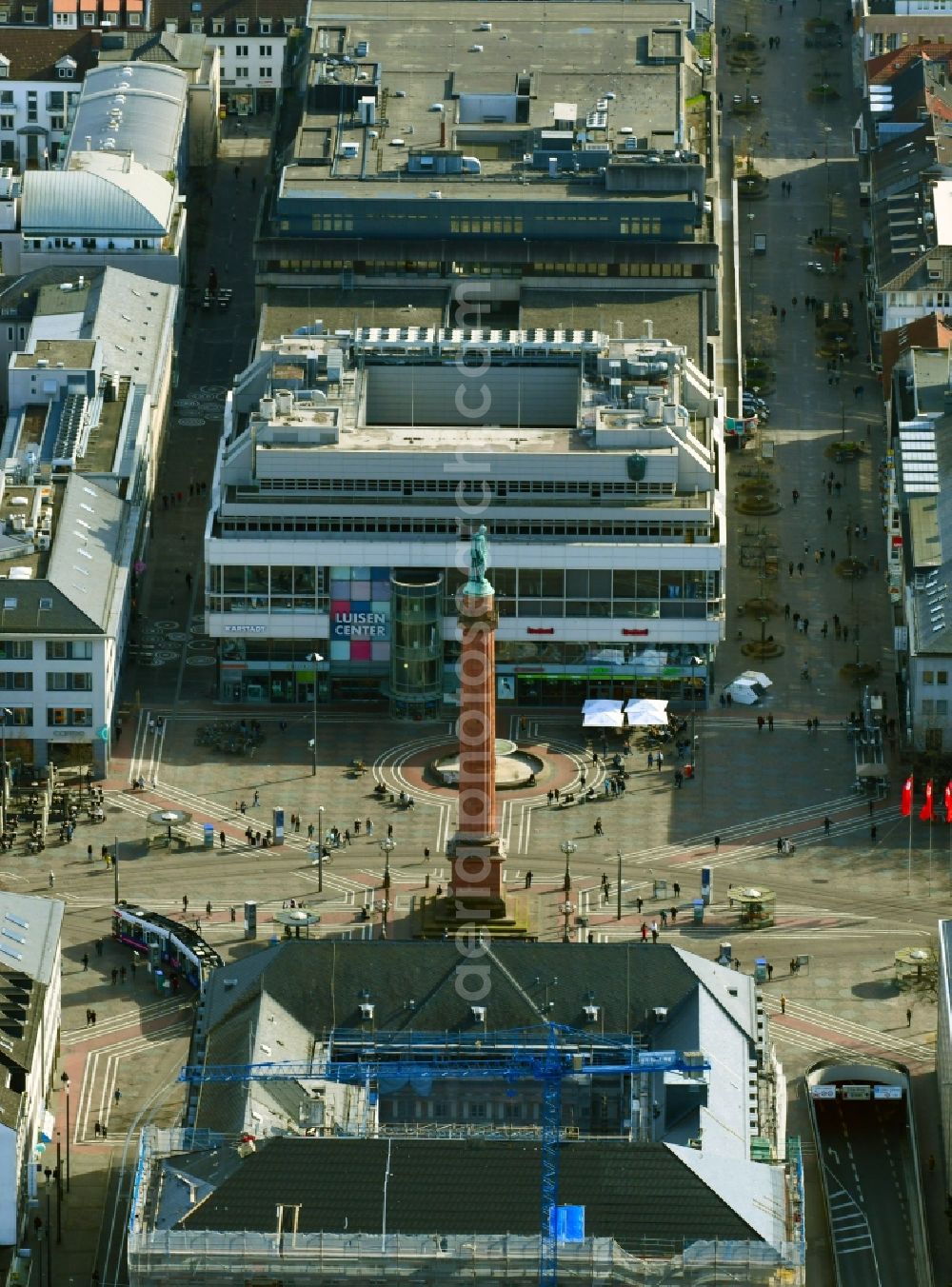 Aerial image Darmstadt - Ensemble space Luisenplatz in the inner city center in Darmstadt in the state Hesse, Germany