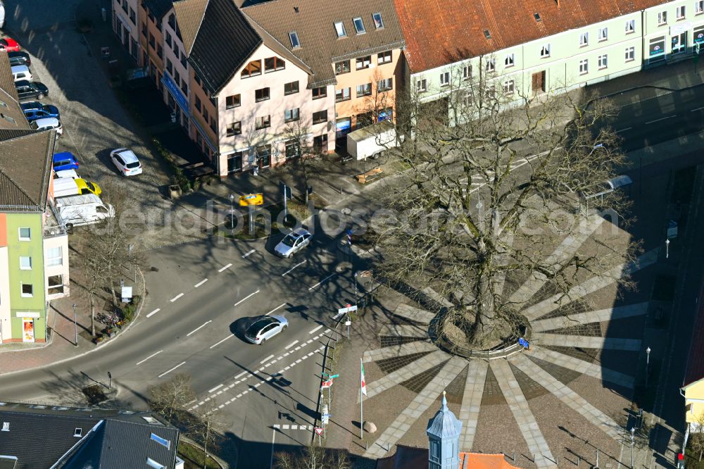 Aerial image Biesenthal - Ensemble space an place Am Markt - August-Bebel-Strasse - Kirchgasse in the inner city center in Biesenthal in the state Brandenburg, Germany