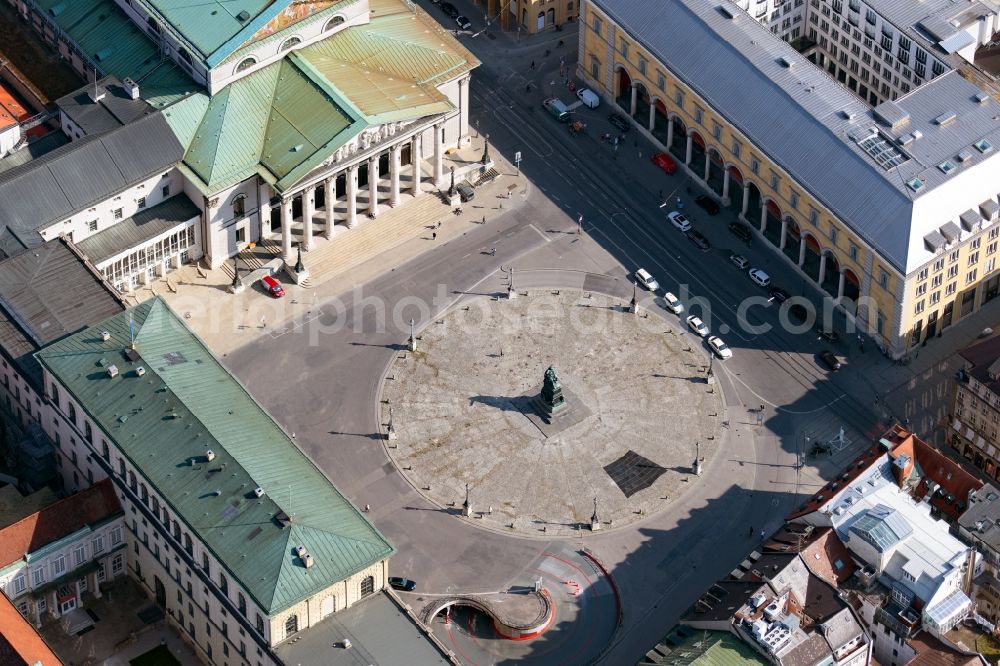 München from the bird's eye view: Square ensemble Max-Joseph-Platz with monument to King Max I. Joseph in the city center of the old town in Munich in the state Bavaria, Germany