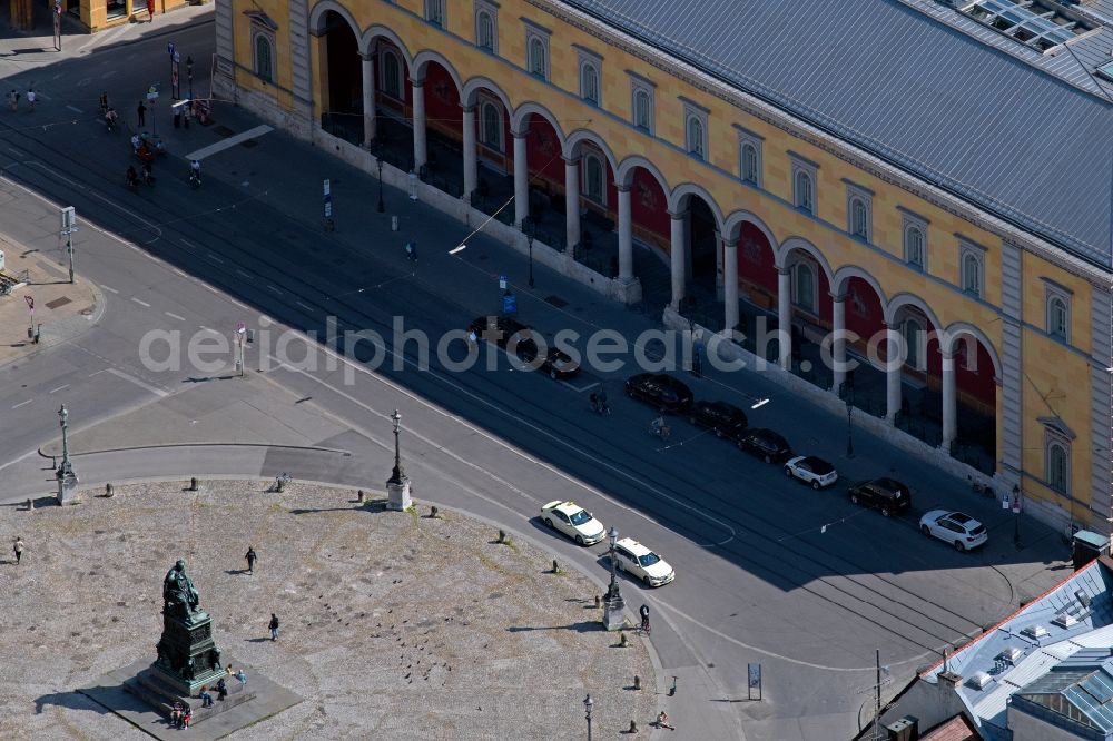 Aerial photograph München - Square ensemble Max-Joseph-Platz with monument to King Max I. Joseph and a view of the Palais Toerring-Jettenbach in the city center of the old town in Munich in the state Bavaria, Germany