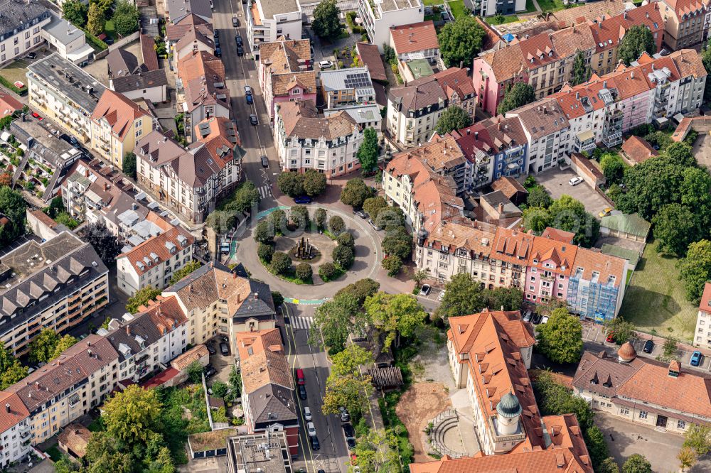 Offenburg from above - Ensemble space an place in the inner city center on street Schillerstrasse in Offenburg in the state Baden-Wuerttemberg, Germany