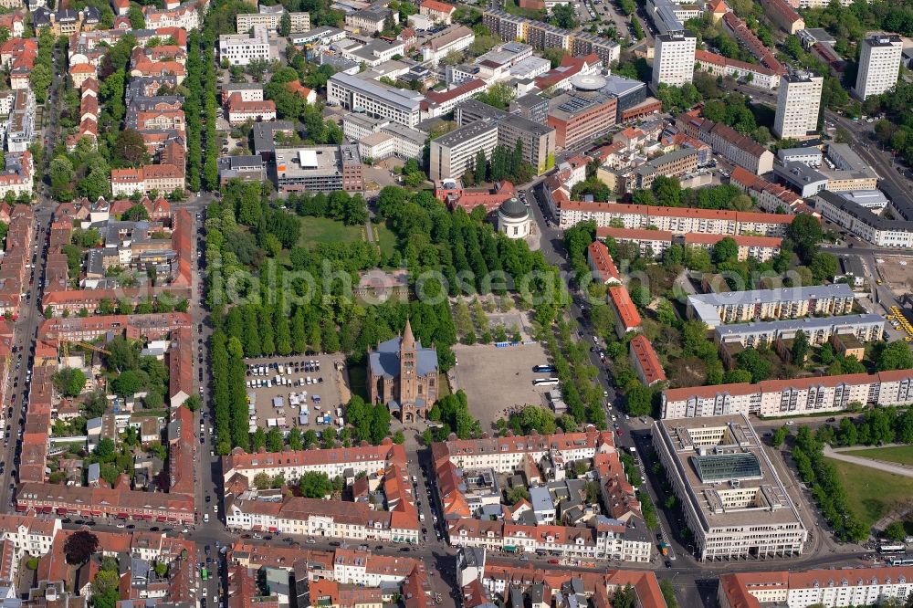 Potsdam from the bird's eye view: Ensemble space an place St. Peter and Paul Kirche on Bassinplatz in the inner city center in Potsdam in the state Brandenburg, Germany