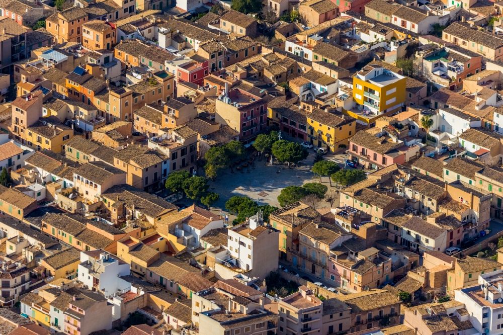 Andratx from above - Ensemble space Placa Espana in the inner city center in Andratx in Balearic Islands, Spain