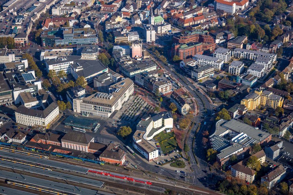 Aerial image Hamm - Ensemble space Platz of Deutschen Einheit in the inner city center in Hamm in the state North Rhine-Westphalia, Germany