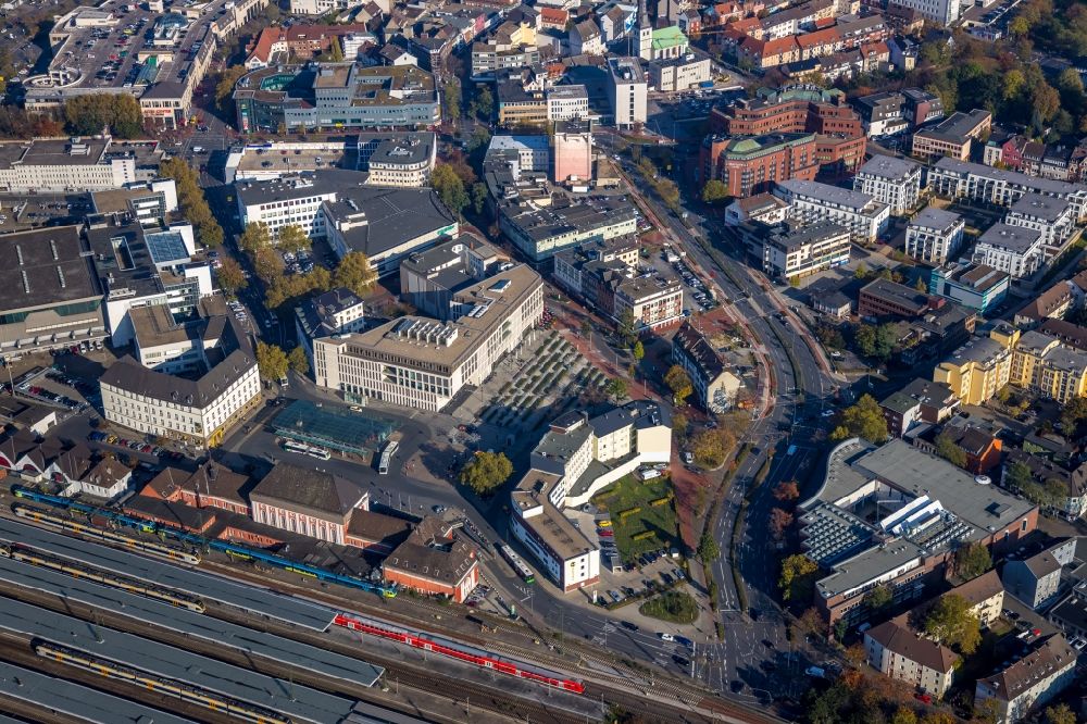 Aerial photograph Hamm - Ensemble space Platz of Deutschen Einheit in the inner city center in Hamm in the state North Rhine-Westphalia, Germany