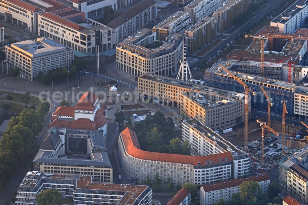 Dresden from above - Ensemble space an place Postplatz in the inner city center in the district Altstadt in Dresden in the state Saxony, Germany