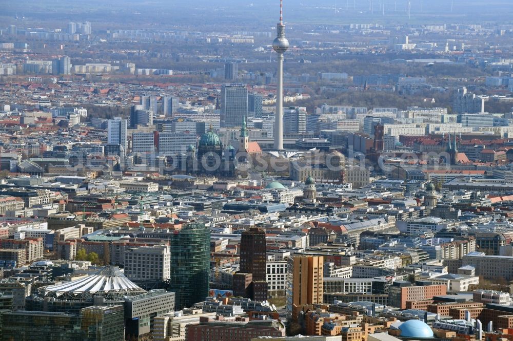 Aerial photograph Berlin - Ensemble space Potsdamer Platz in the inner city center in Berlin, Germany