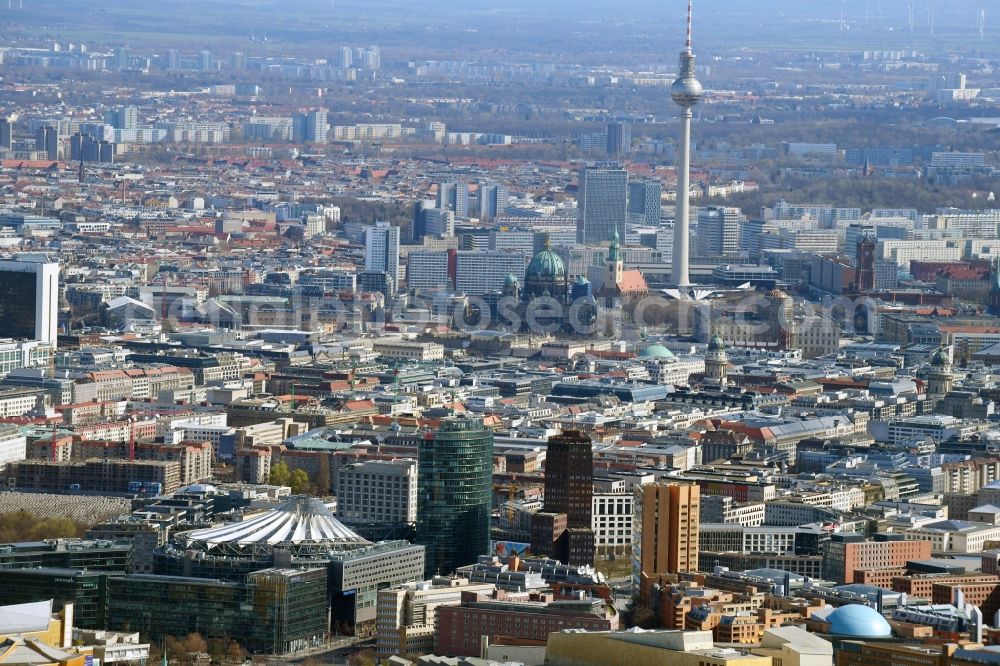Berlin from above - Ensemble space Potsdamer Platz in the inner city center in Berlin, Germany