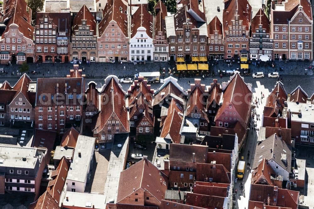 Lüneburg from above - Ensemble space Am Sande in the inner city center in Lueneburg in the state Lower Saxony, Germany