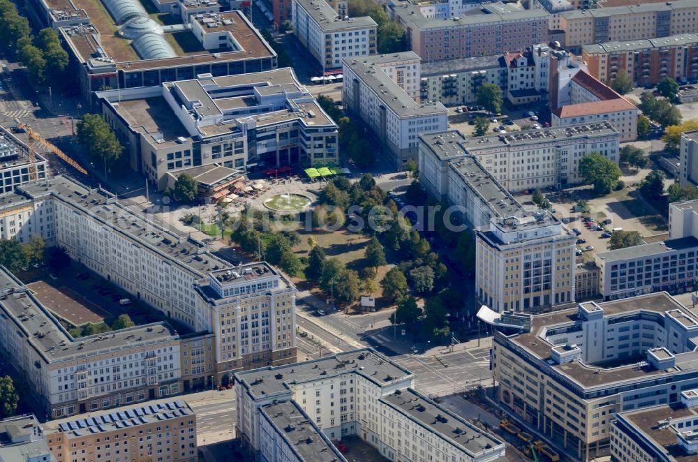 Aerial image Magdeburg - Ensemble space an place Ulrichplatz in the inner city center in Magdeburg in the state Saxony-Anhalt, Germany