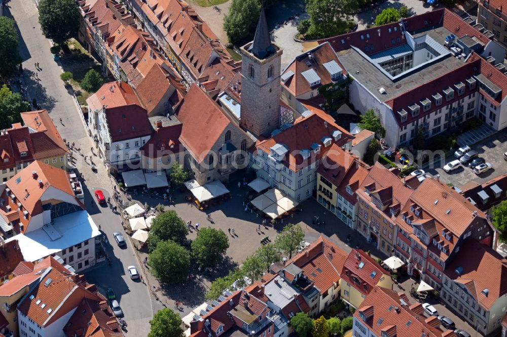 Erfurt from above - Ensemble space an place Wenigemarkt in the inner city center in the district Altstadt in Erfurt in the state Thuringia, Germany