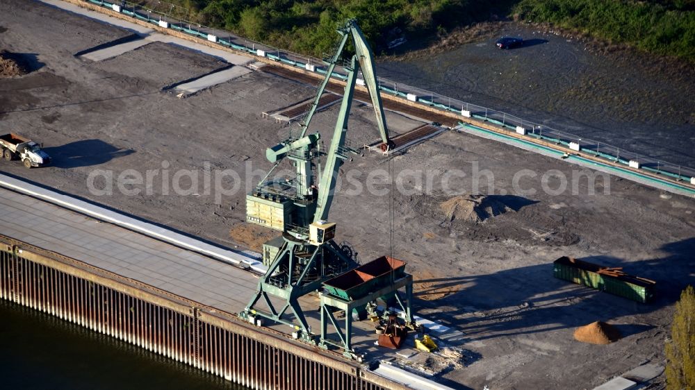Köln from the bird's eye view: Gantry crane system in Godorf Harbor near Wesseling in the state North Rhine-Westphalia, Germany