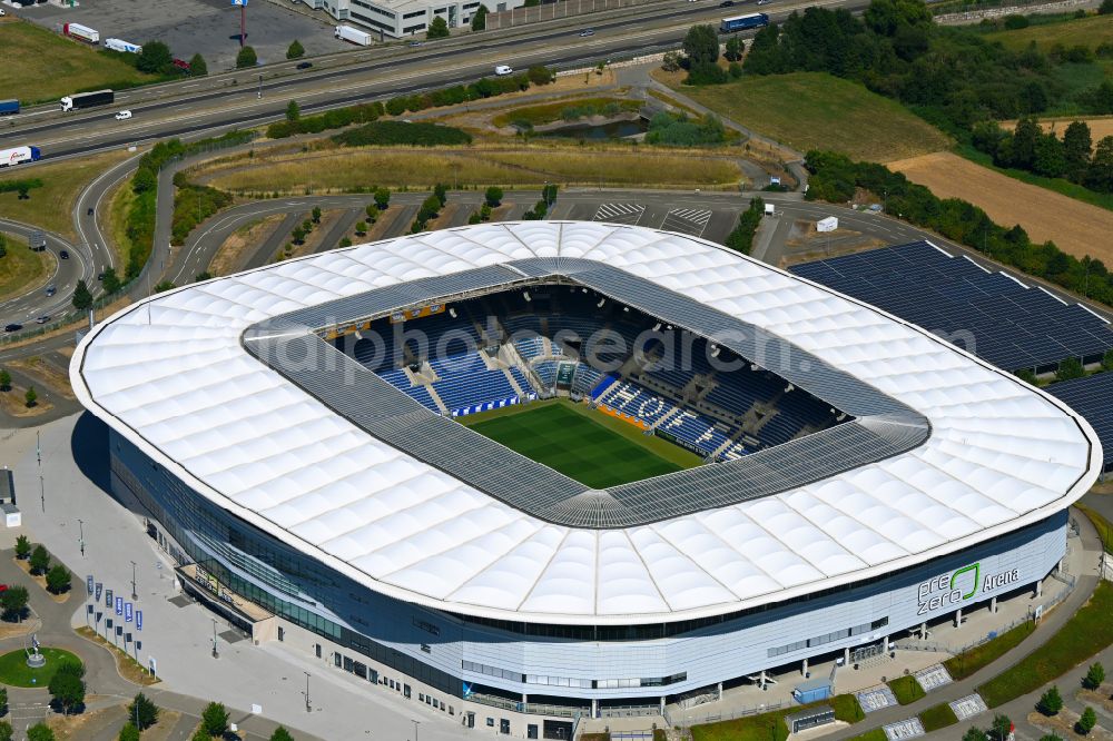 Aerial image Sinsheim - Sports facility area of the stadium PreZero Arena (formerly WIRSOL or Rhein-Neckar-Arena) on Dietmar-Hopp-Strasse in Sinsheim in the state of Baden-Wuerttemberg