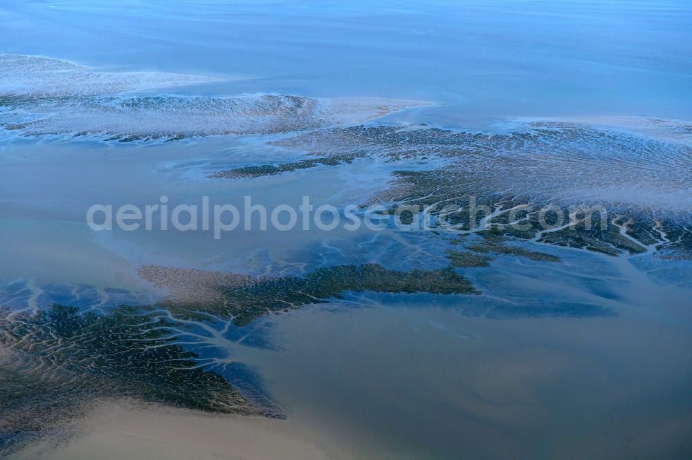 Reußenköge from above - Formation of tides in the Wadden Sea landscape of North Sea in Reussenkoege North Frisia in the state Schleswig-Holstein, Germany