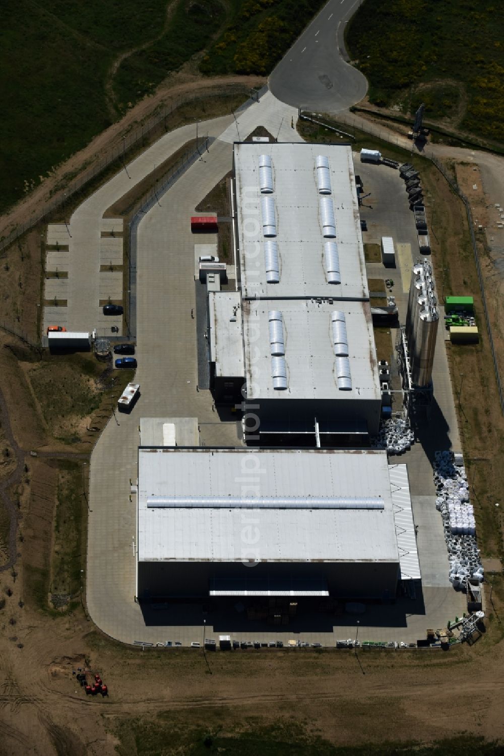 Aerial image Schwerin - Production plant of CVP Clean Value Plastics GmbH in the industrial park in Schwerin in Mecklenburg-Western Pomerania