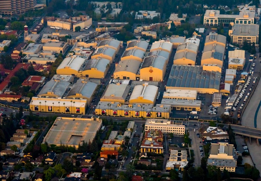 Los Angeles from above - Production halls and sound stages of Warner Bros. Studios in Los Angeles in California, USA