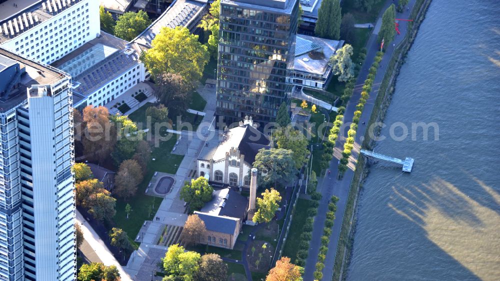 Bonn from the bird's eye view: Pump house of the Altes Wasserwerk, from 1986 to 1993 the seat of the German Bundestag in Bonn in the state North Rhine-Westphalia, Germany. Today it contains conference rooms