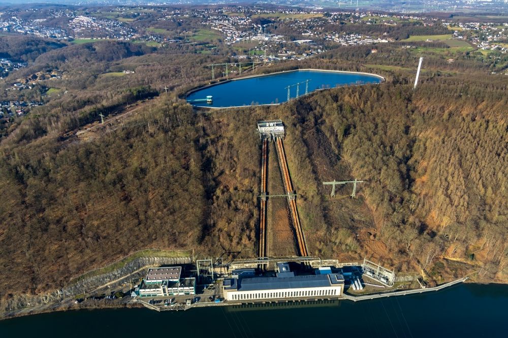 Aerial image Herdecke - Pumped storage power plant / hydro power plant with energy storage on Hengsteysee in Herdecke in North Rhine-Westphalia