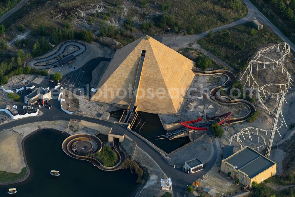Aerial photograph Leipzig - Pyramide in leisure Centre - Amusement park BELANTIS in Leipzig in the state Saxony, Germany