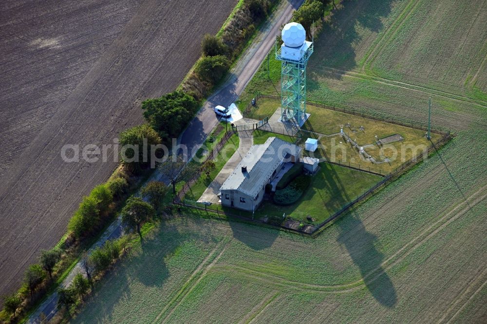 Wefensleben from above - Radar Antenna Tower air traffic control in Wefensleben in the state Saxony-Anhalt, Germany