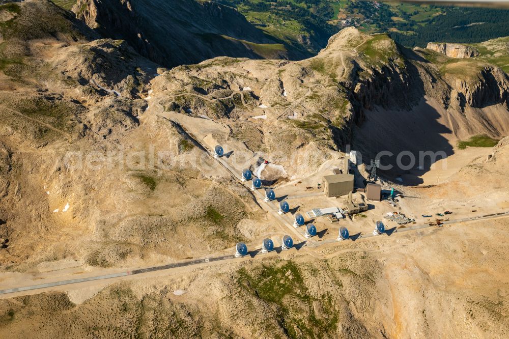 Aerial image Le Devoluy - Observatories with radio telescope and antennas of the Institute of Radioastronomy in the millimeter range on the Plateau de Bure in Le Devoluy in the Provence-Alpes-Cote d'Azur, France