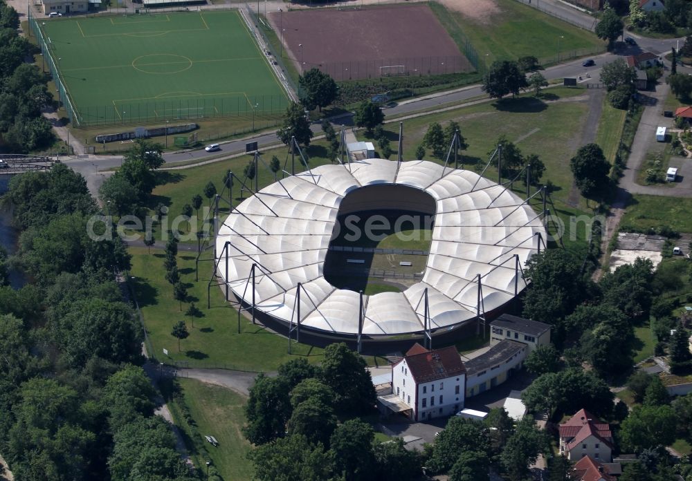 Erfurt from above - Velodrome Andreasried on the Riethstrasse in the district of Andreasvorstadt in Erfurt in the state of Thuringia, Germany