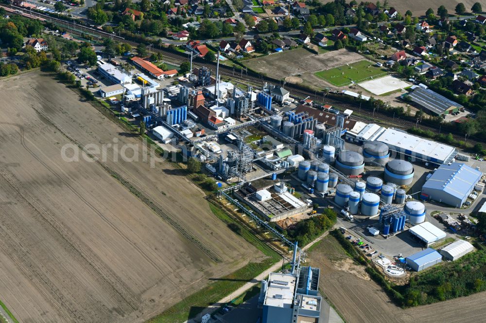 Dollbergen from above - Refinery equipment and management systems on the factory premises of the mineral oil manufacturers AVISTA OIL AG in Dollbergen in the state Lower Saxony